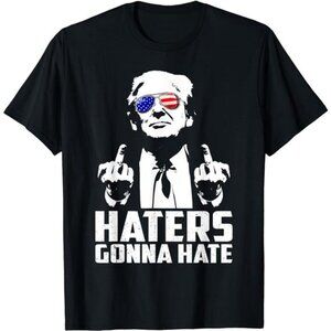Men's Black Funny Haters Gonna Hate President Donald Trump Middle Finger T-Shirt